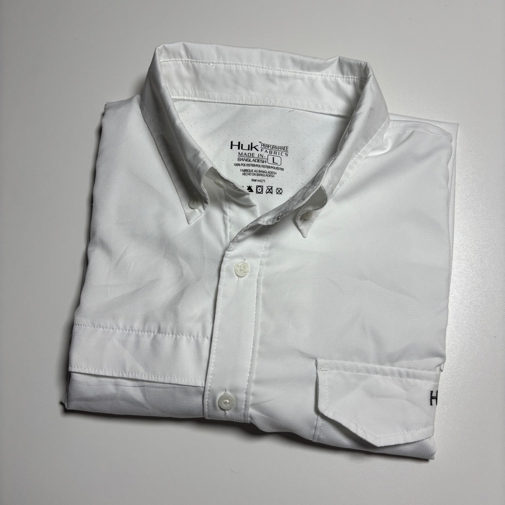 Huk Tide Point Performance Fishing Shirt Solid White Men L Short Sleeve Shirt - Picture 2 of 8